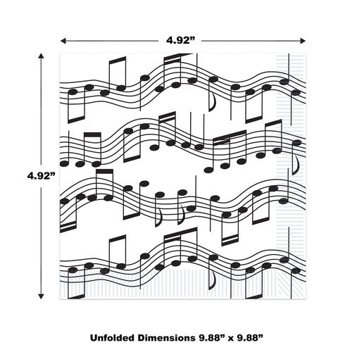Beistle 16 Piece Music Notes Paper Beverage Napkins 50's Theme Rock and Roll Tableware For 1950’s Party Awards Night Decorations (Pack of 6)