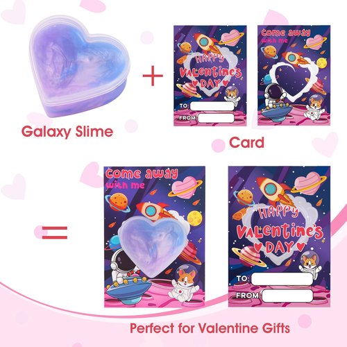 28 Pack Valentines Day Cards for Kids School - Galaxy Slime Stress Relief Fidget Toys, Perfect Classroom Exchange Gifts & School Party Favors, Kids Valentines Day Gifts for School Classroom