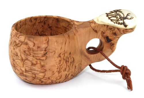 Kuksa wooden Nordic drinking cup Handmade in Finland from birch gnarl - with Reindeer logo