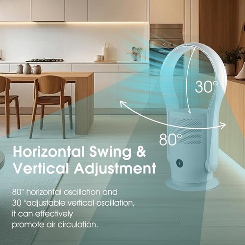 Bladeless Tower Fan - HEPA Filter, 80° Oscillation, Remote Control, 9 Speeds | White