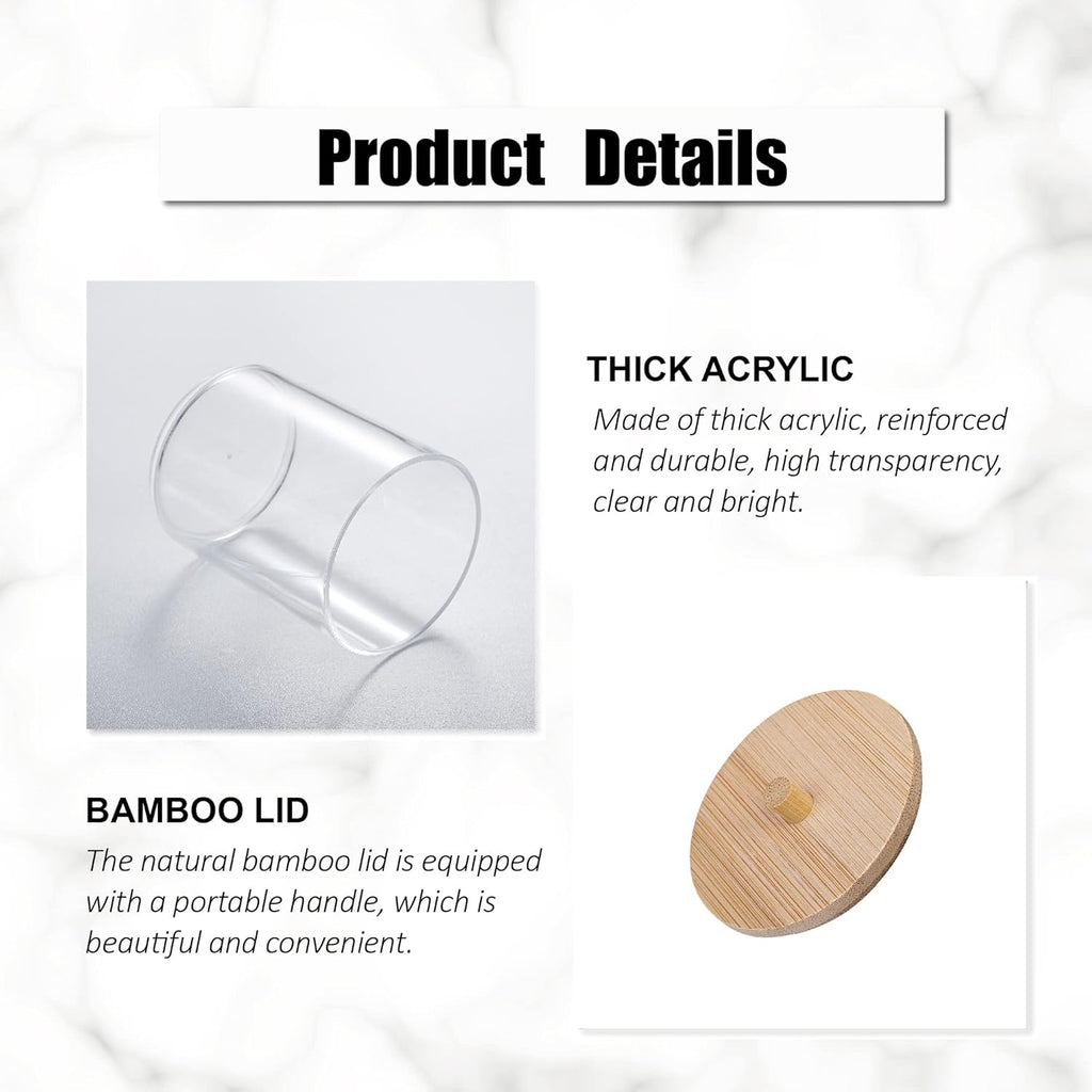 Skiennix Qtip Holder Set - 3 Pcs Clear Acrylic Dispensers with Bamboo Lid for Bathroom Storage