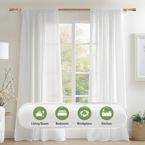 Adjustable 5/8” Diameter Wood Grain Curtain Rods by [Brand Name] | 30-60 Inch for 30-54 Inch Windows - 2 Pack with Brackets