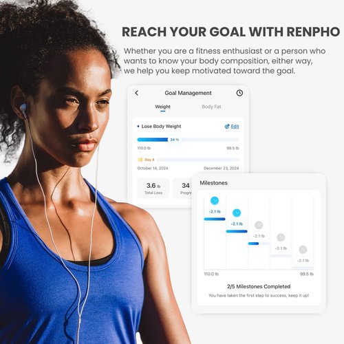 RENPHO Smart Scale for Body Weight, Type-C Rechargeable Digital Bathroom Scale, Electronic 13 Body Composition Monitor with Smartphone App, 400 lbs, Black, Elis 1 (11 inch)
