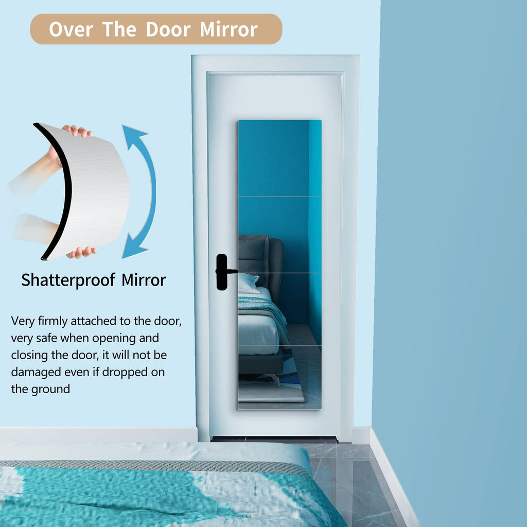 quegau Full Length Safety Shatterproof Mirror for Kids - Plastic Wall Mirror Made of Acrylic Plexiglass, 4 Pcs 14" x14" - Long Bedroom Door Closet Mirror for Home Gym Body Workout