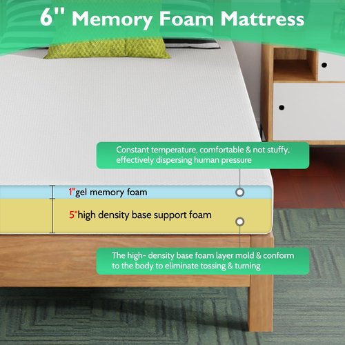 FDW 6-Inch Twin XL Gel Memory Foam Mattress - Medium Firm | CertiPUR-US Certified | Pressure Relief & Cooling Cover