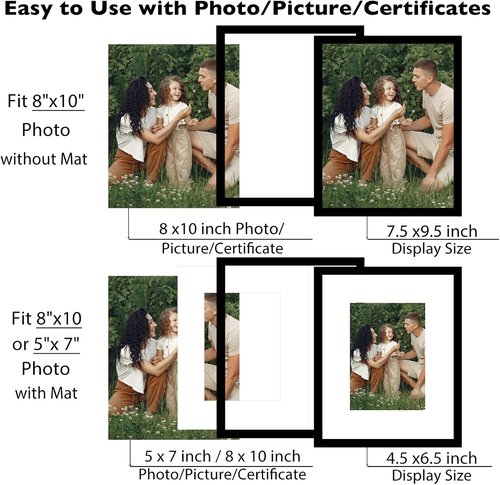 JCJMY 9-Pack 8x10 Picture Frames - Versatile Display for 5x7 with Mat or 8x10 Without Mat | Black Gallery Wall Decor