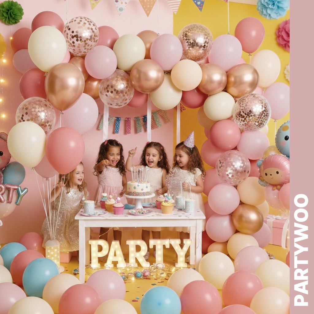 PartyWoo Dusty Pink Balloons 66pcs 12 Inch Blush Rose Pink Metallic Rose Gold Nude Boho White Sand Confetti Balloons for Baby Shower Birthday Gender Reveal Wedding Anniversary Party Decorations