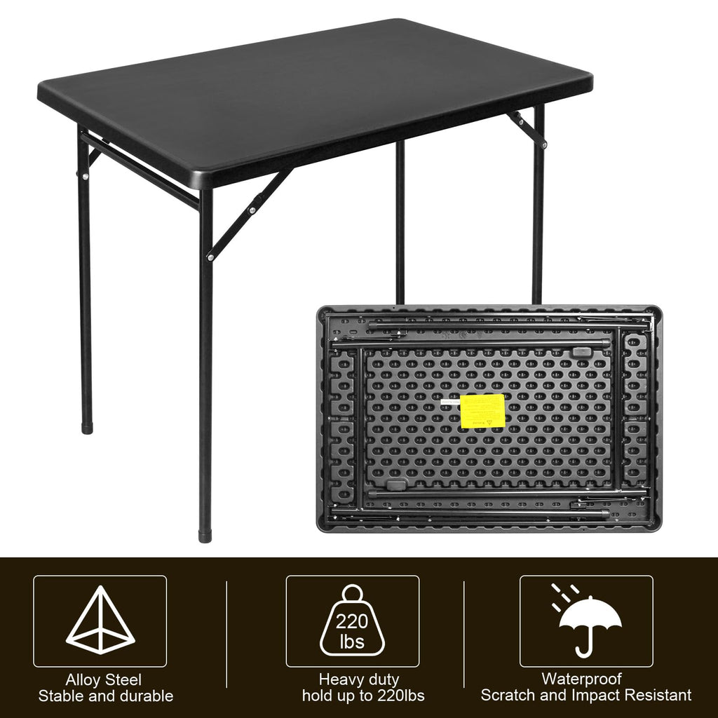 FROASISPRO 3ft Rectangular Folding Table, All-Occasion Plastic Event Table for Indoor and Outdoor, Portable Desk, Camping, Durable and Stable, HDPE and Steel, Wide Application, Black