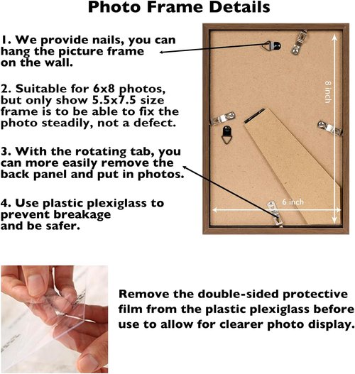 JCJMY 6x8 Picture Frame - Brown Wall Hanging or Tabletop Display | Shatter-Resistant Plexiglass