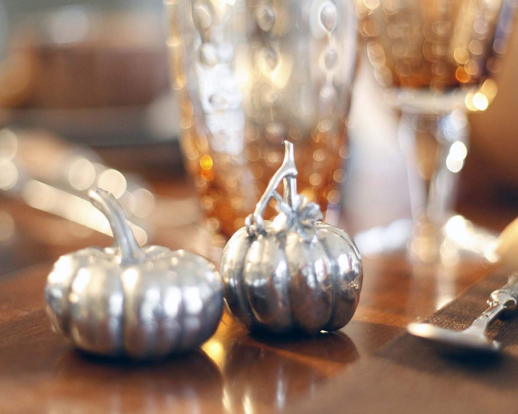Vagabond House Pewter Harvest Pumpkin Salt and Pepper Metal Shaker Set Thanksgiving Fall Tableware S/P Shaker 2.25 inch Tall