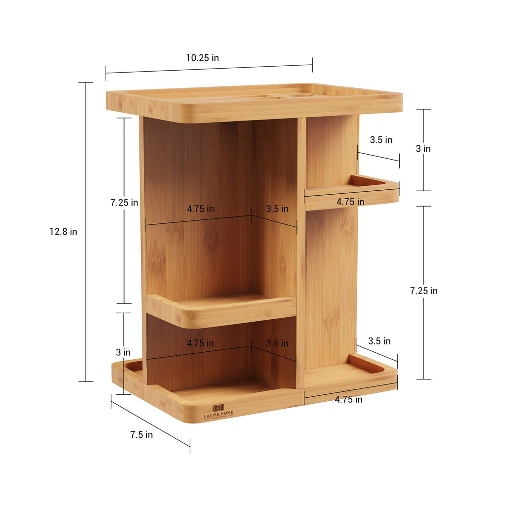 Makeup Organizer - Rotating Eco-Friendly Compact Modern Bamboo Skincare Cosmetic and Vanity Carousel for Bedroom, Bathroom, and Dorm by Lavish Home