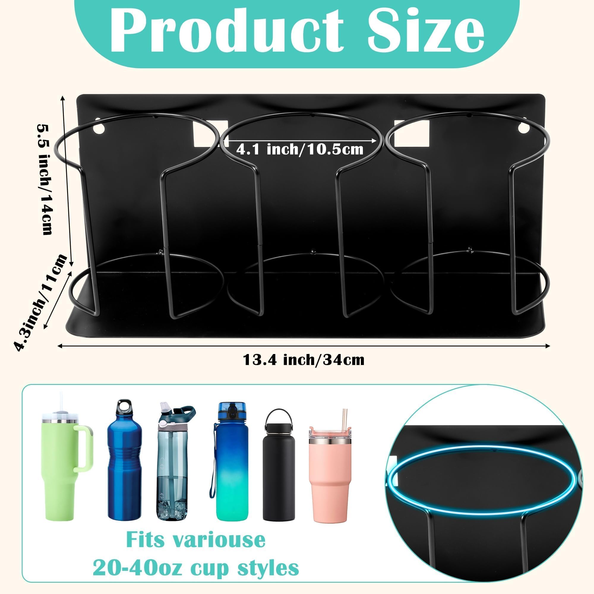 Magnetic Cup Holder for Refrigerator - 2 Packs Water Bottle Organizer for 30&40 oz Tumbler Cup Accessories Kitchen Pantry Organizers and Storage for Cup