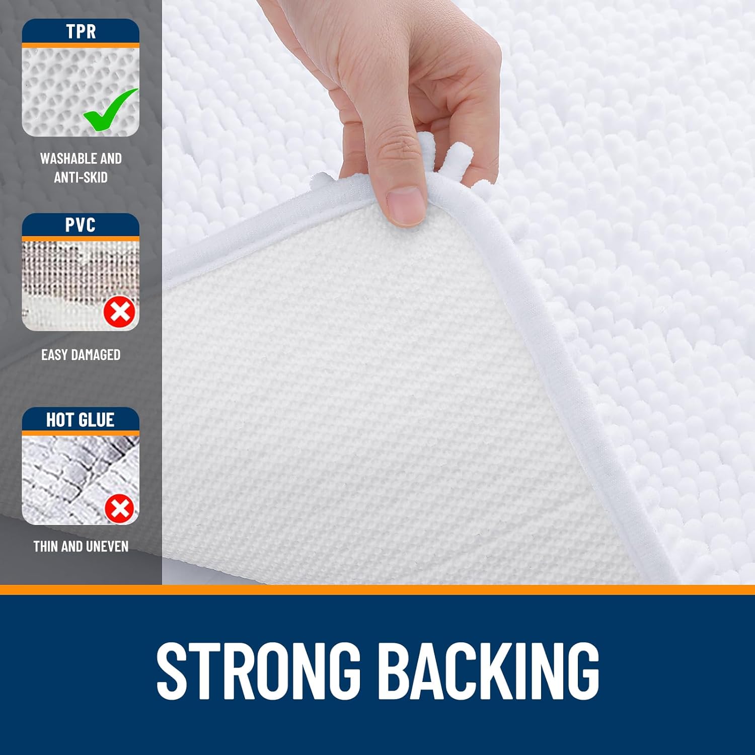 OLANLY Bath Rugs - Extra Soft Chenille | Quick-Dry, Machine Washable, 30x18, White
