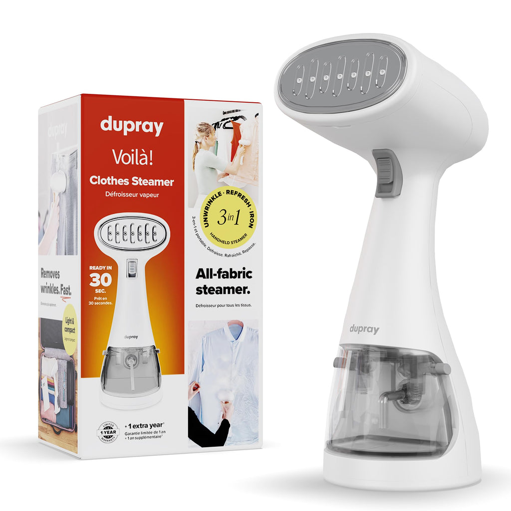 Dupray Voila 3-in-1 Clothes Steamer, Portable Handheld Garment Steamer, Heated Stainless Steel Plate, 30-Second Heat-Up, Portable Travel Steamer for Fabrics
