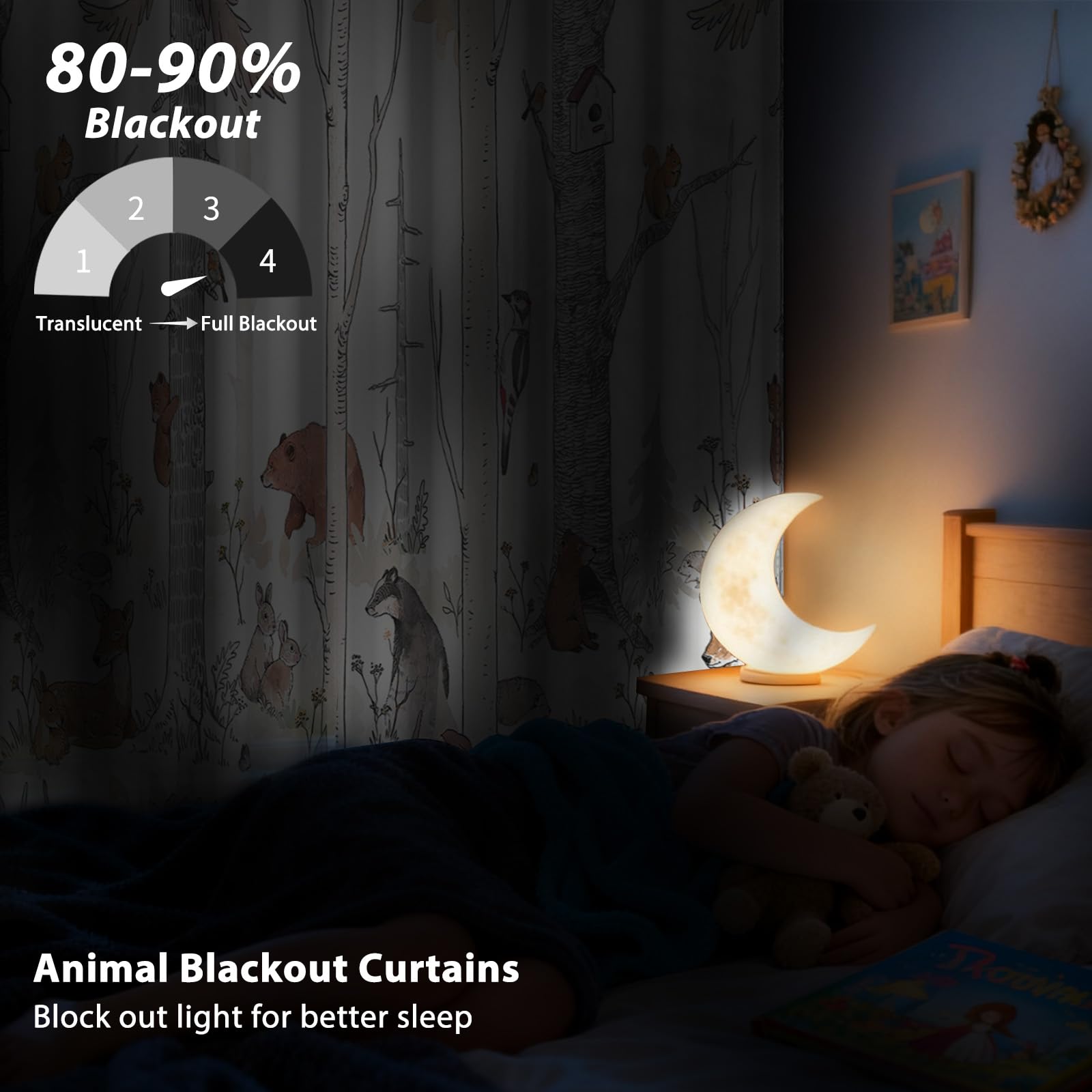 GICDSU Kids Blackout Curtains for Nursery, Boy's Woodland Animal Print Curtains for Bedroom, Cartoon Room Darkening Window Drapes 2 Panels Set, White, 42W x 84L