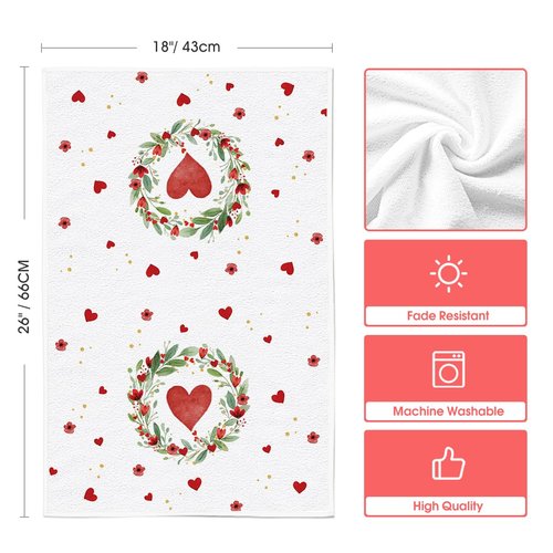 Artoid Mode Rose Floral Love Heart Garland Valentine's Kitchen Towels Dish Towels, 18x26 Inch Anniversary Wedding Decoration Cleaning Set of 4