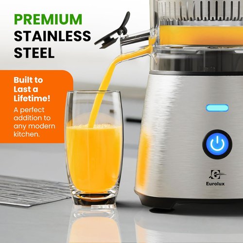Eurolux Electric Citrus Juicer - Premium Stainless Steel One-Touch Squeezer | Quiet, Easy to Clean Kitchen Appliance for Oranges, Lemons, Limes