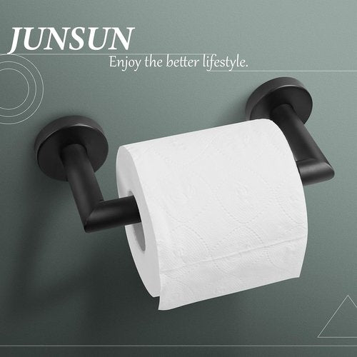 JunSun Matte Black Toilet Paper Holder - Modern Wall-Mounted Design for Large Mega Rolls