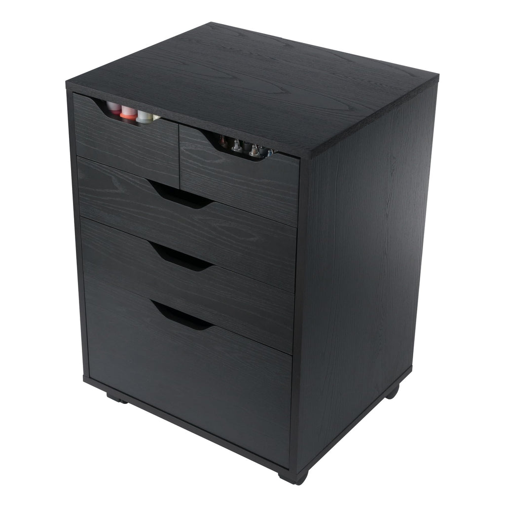 Winsome Halifax Mobile Storage Cabinet with 5 Drawers in Black, Stylish & Functional Home Storage Cabinet for Filing, Kitchen Organization, Moveable Furniture for Office, Dorms, Apartments