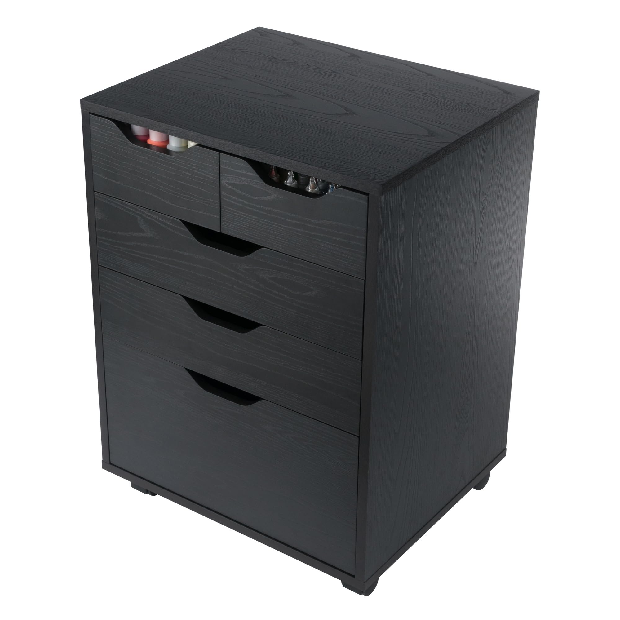 Winsome Halifax Mobile Storage Cabinet with 5 Drawers in Black, Stylish & Functional Home Storage Cabinet for Filing, Kitchen Organization, Moveable Furniture for Office, Dorms, Apartments