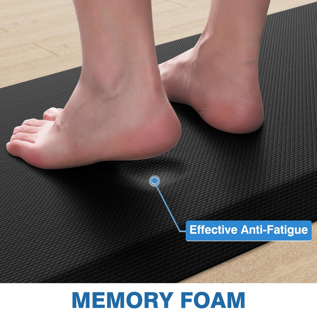 StepRite Kitchen Mats, 2PCS Kitchen Rugs, Cushioned Anti Fatigue Kitchen Mats for Floor, Non-Slip Standing Desk Mat, Waterproof Kitchen Rug Set for Kitchen, 20" x 32"+20" x 72"-Full 1 inch Thick,Black