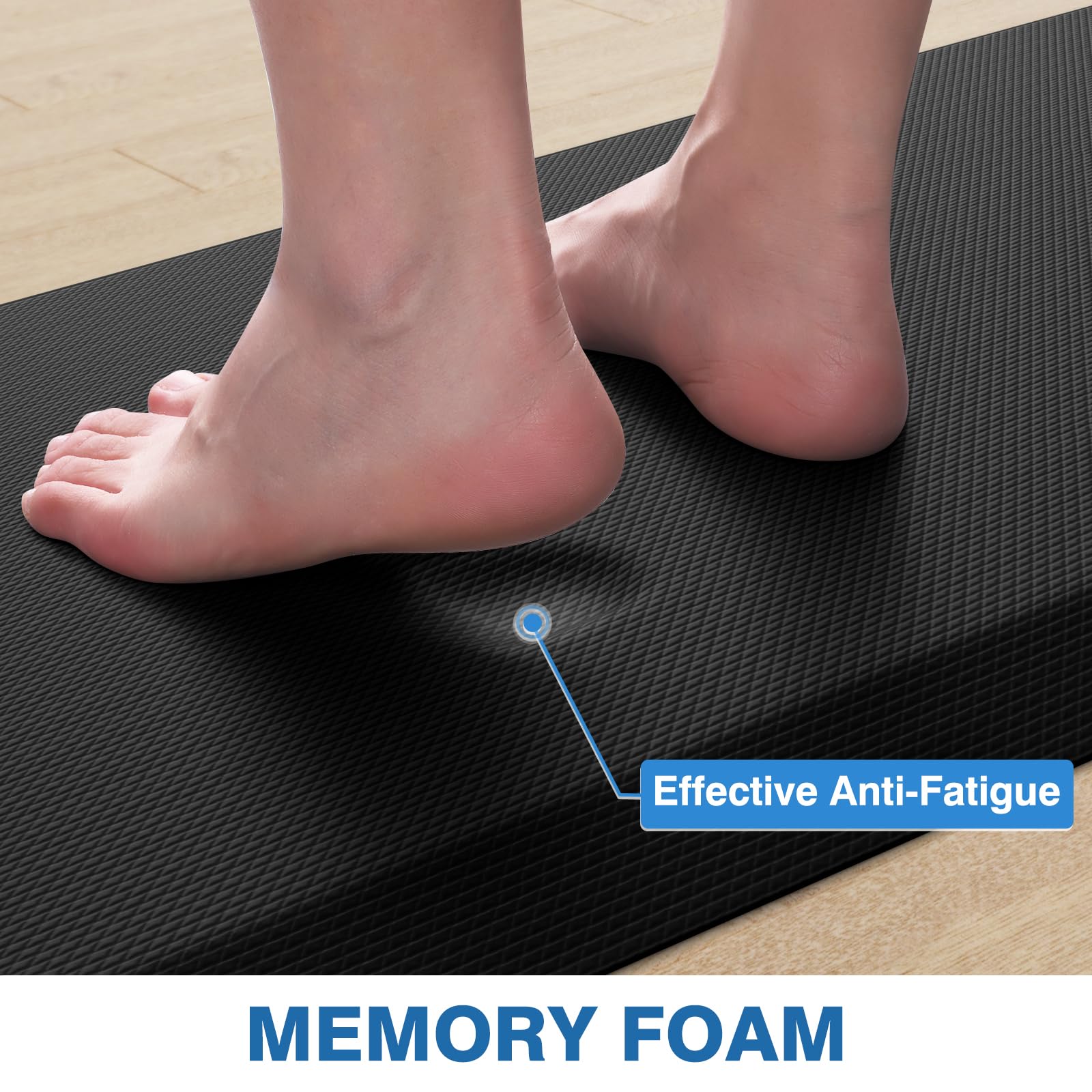 StepRite Kitchen Mats, 2PCS Kitchen Rugs, Cushioned Anti Fatigue Kitchen Mats for Floor, Non-Slip Standing Desk Mat, Waterproof Kitchen Rug Set for Kitchen, 20" x 32"+20" x 72"-Full 1 inch Thick,Black