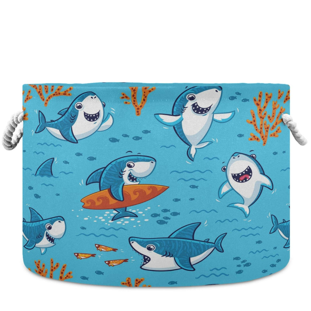 visesunny Storage Basket Shark Coral Cartoon Nursery Hamper Canvas Fabric Toy Storage Organizer Bin Storage Box Laundry Basket for Kid Rooms,Playroom,Shelves,Toy Basket