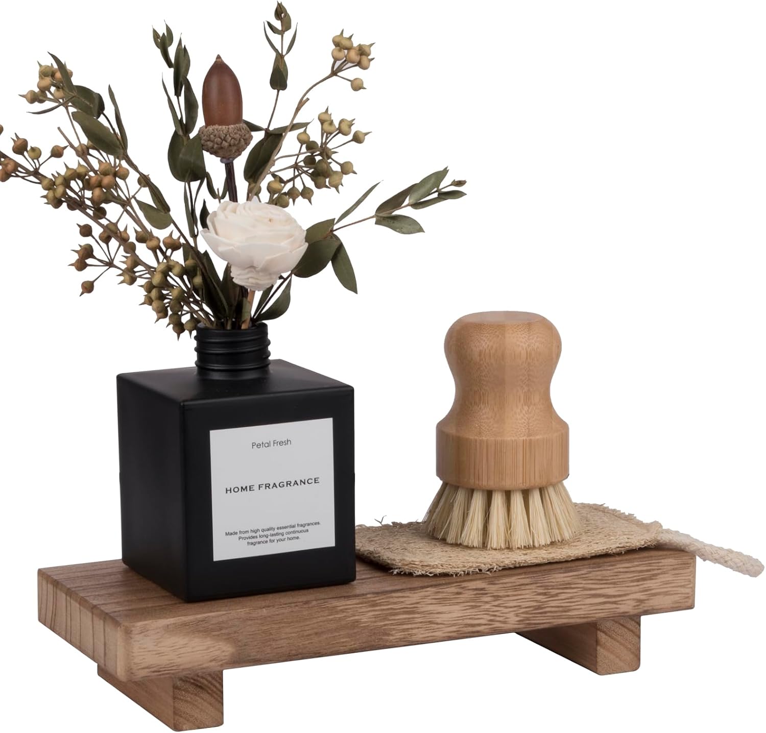 Zoocatia Small Wooden Tray Stand - Farmhouse Bathroom Decor & Kitchen Soap Dish Holder | Brown