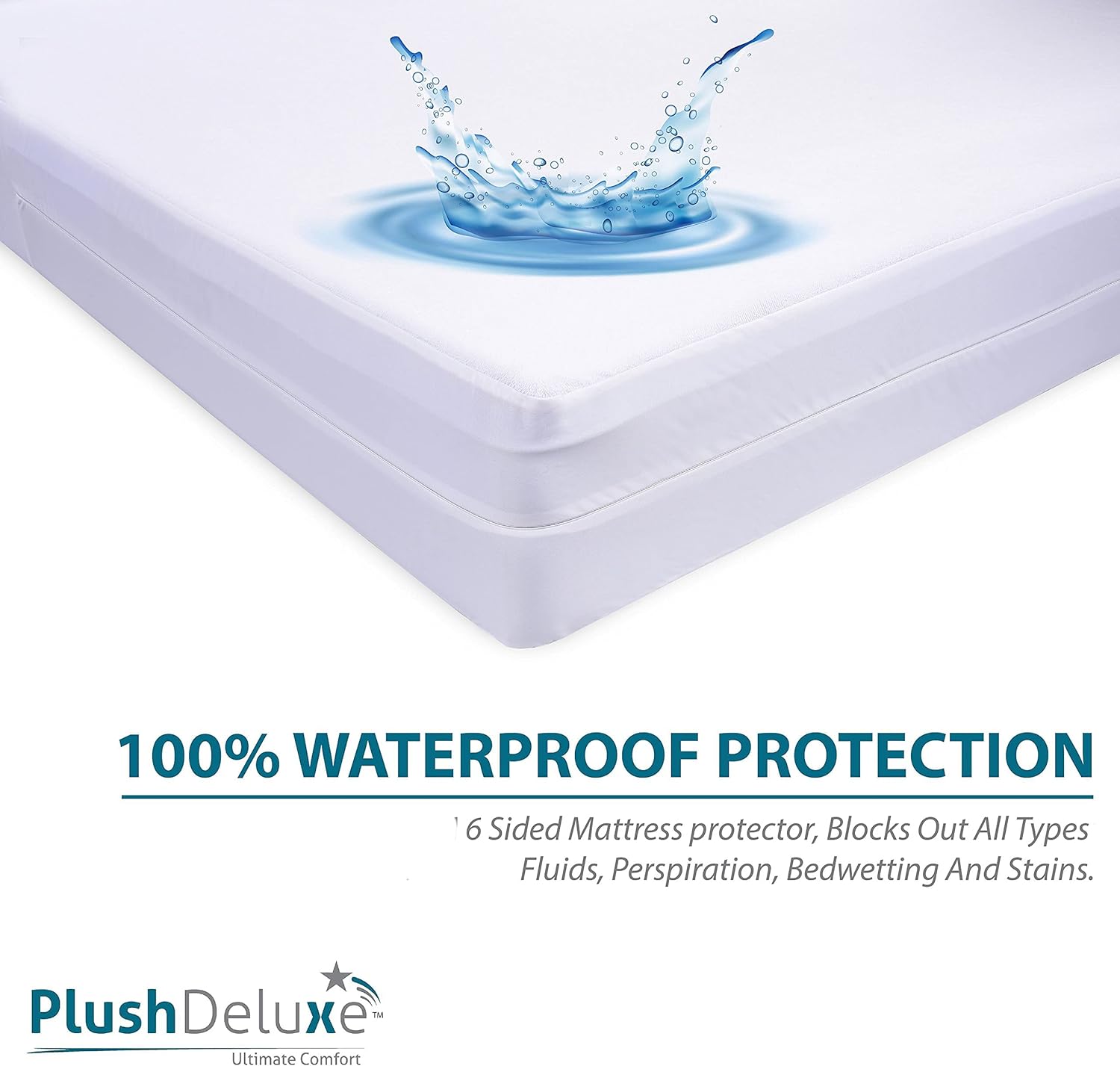 PlushDeluxe Waterproof Mattress Encasement - Soft Cotton Terry Surface | Fits 9"-12" Deep Twin 39x75