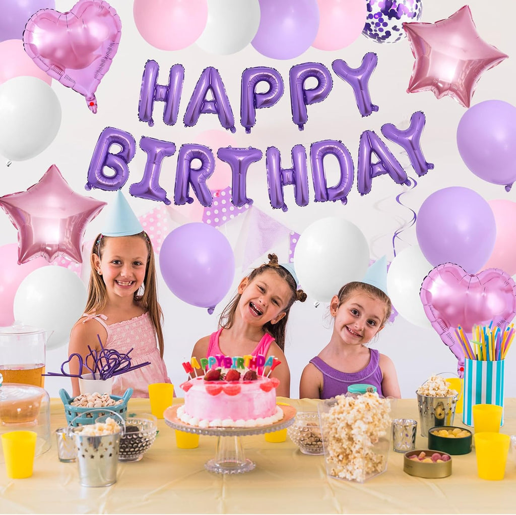 Regine Switzerland Pink & Purple Birthday Decorations - Balloons & Banner Set for Girls & Kids