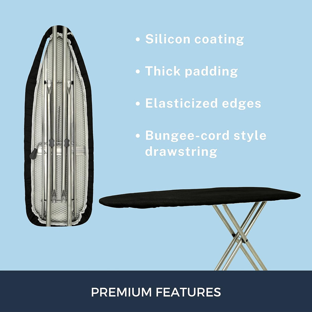 SAVUK Ironing Board Cover - Extra Thick, Heat Reflective Cotton Pad | 18" X 49" Adjustable Fit, Black