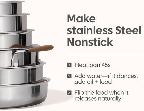 CAROTE 13 PCS Tri-Ply Stainless Steel Cookware Set - Induction-Ready, Detachable Handle, Oven Safe