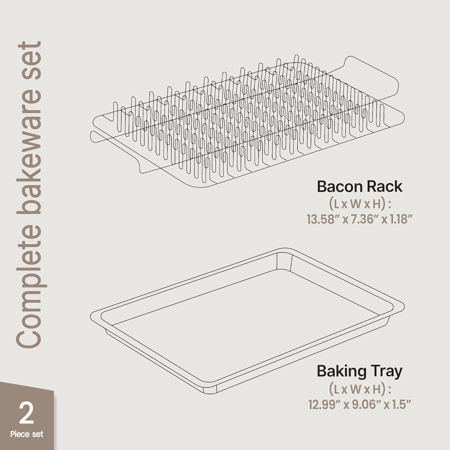 Skiennix Bacon Tray Set - Durable Non-Stick Cooking Tray with Marble Coating | 2-Piece White Stone & Carbon Steel