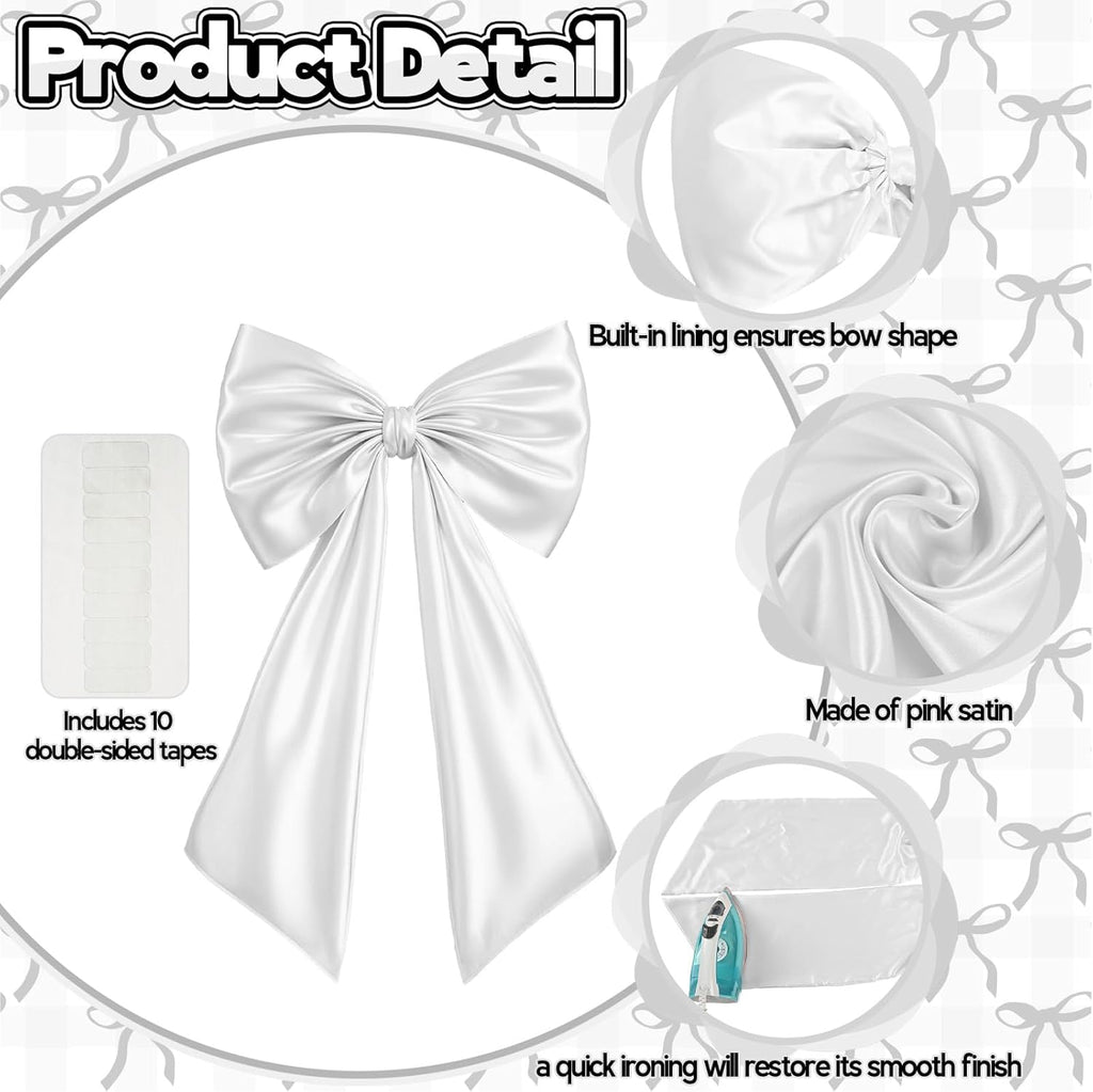 Skiennix Huge White Bow Decor - Large Satin Ribbon Tie for Weddings & Birthdays | Coquette Wall Decoration