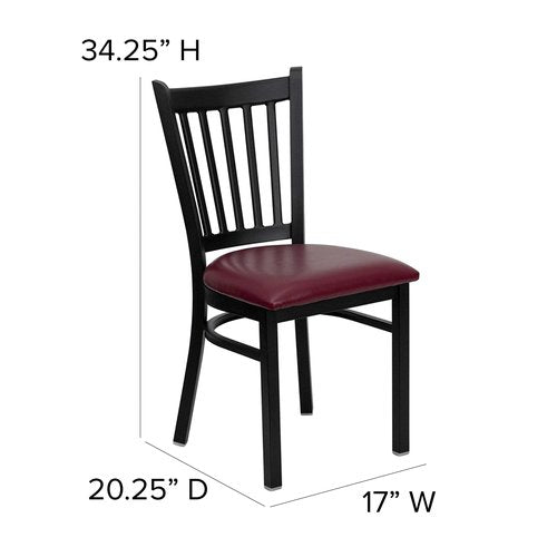 Flash Furniture HERCULES Series Black Vertical Back Metal Restaurant Chair - Burgundy Vinyl Seat
