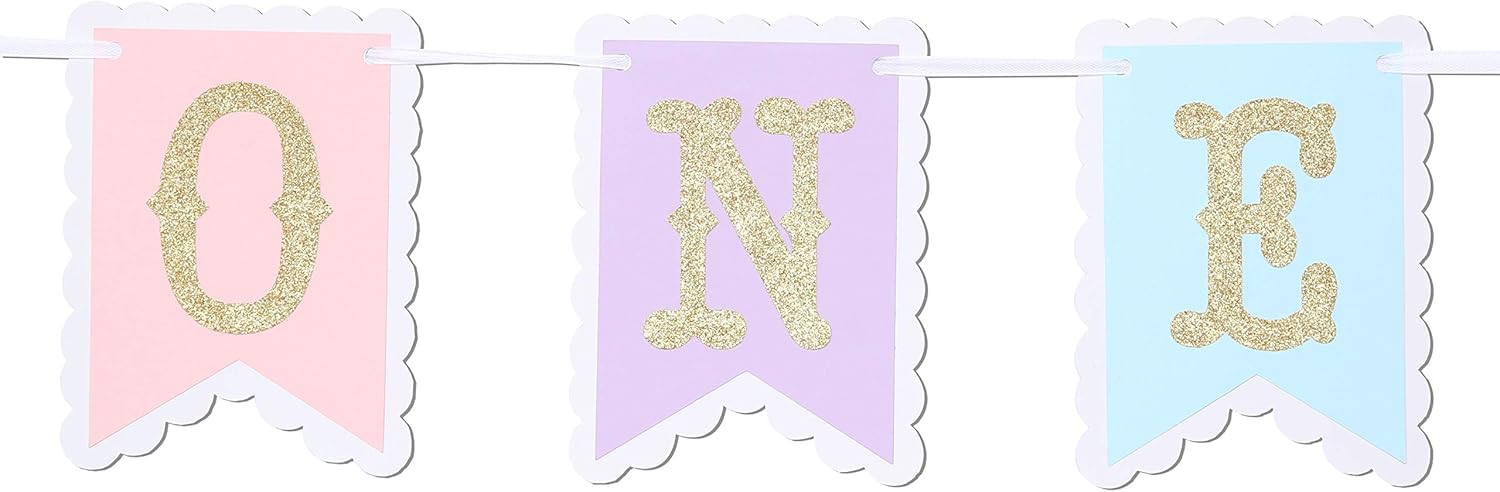 Rainbow High Chair Banner - Colorful 1st Birthday Photo Prop for Baby Girl Smash Cake