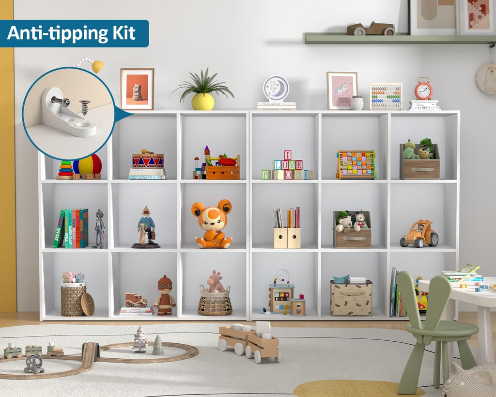 PrimeZone Stackable 9-Cube Storage Organizer - Versatile Wood Shelf for Closet & Bedroom | White Cubicle Cabinet