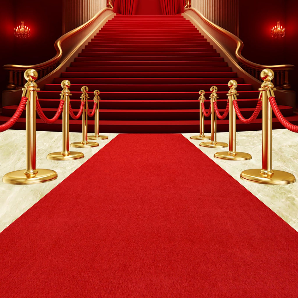 Extra Thick Red Carpet Runner 3 x 15Ft, Non-Slip TPR Rubber Backing, 450 GSM Heavy-Duty Aisle Runner Red Runner Rug for Wedding Ceremony, Hollywood Party, Graduation & Award Events