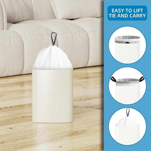 KSSKSS Mini Drawstring Trash Bags - 120 Counts, 1.6 Gallon, White Bin Liners for Home & Office