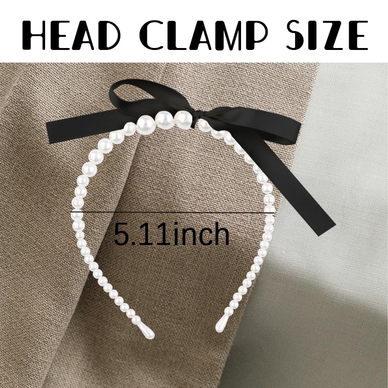 Pearl Bow Headband for Women Girls - Elegant White Beaded Hair Band for Wedding Bridal