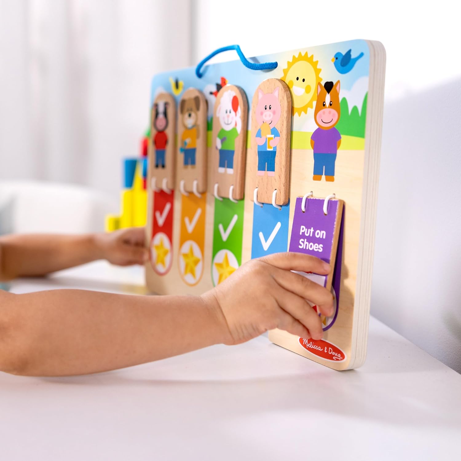 Melissa & Doug My Daily Routines Chart - Wooden Habit Tracker with Multi-Lingual Stickers | Screen-Free Preschool Toy for Ages 3+