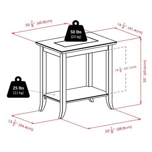Winsome Genoa 25.04 x 23.94 x 16.3-Inch Composite Wood End Table with Glass Top, Dark Brown (92419)