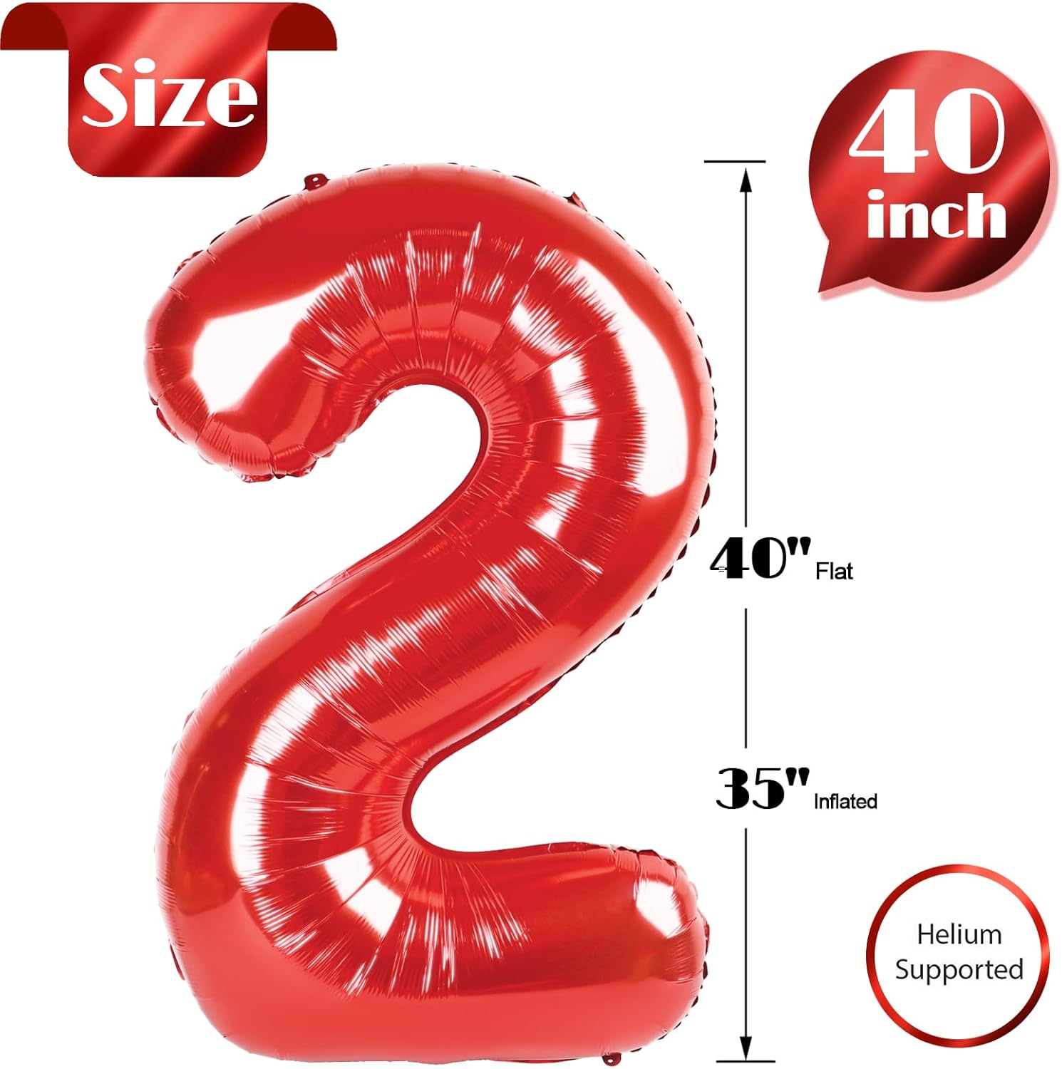 Red 40-Inch Number 2 Balloon | Perfect Birthday Decorations for 2nd Birthday Party Supplies