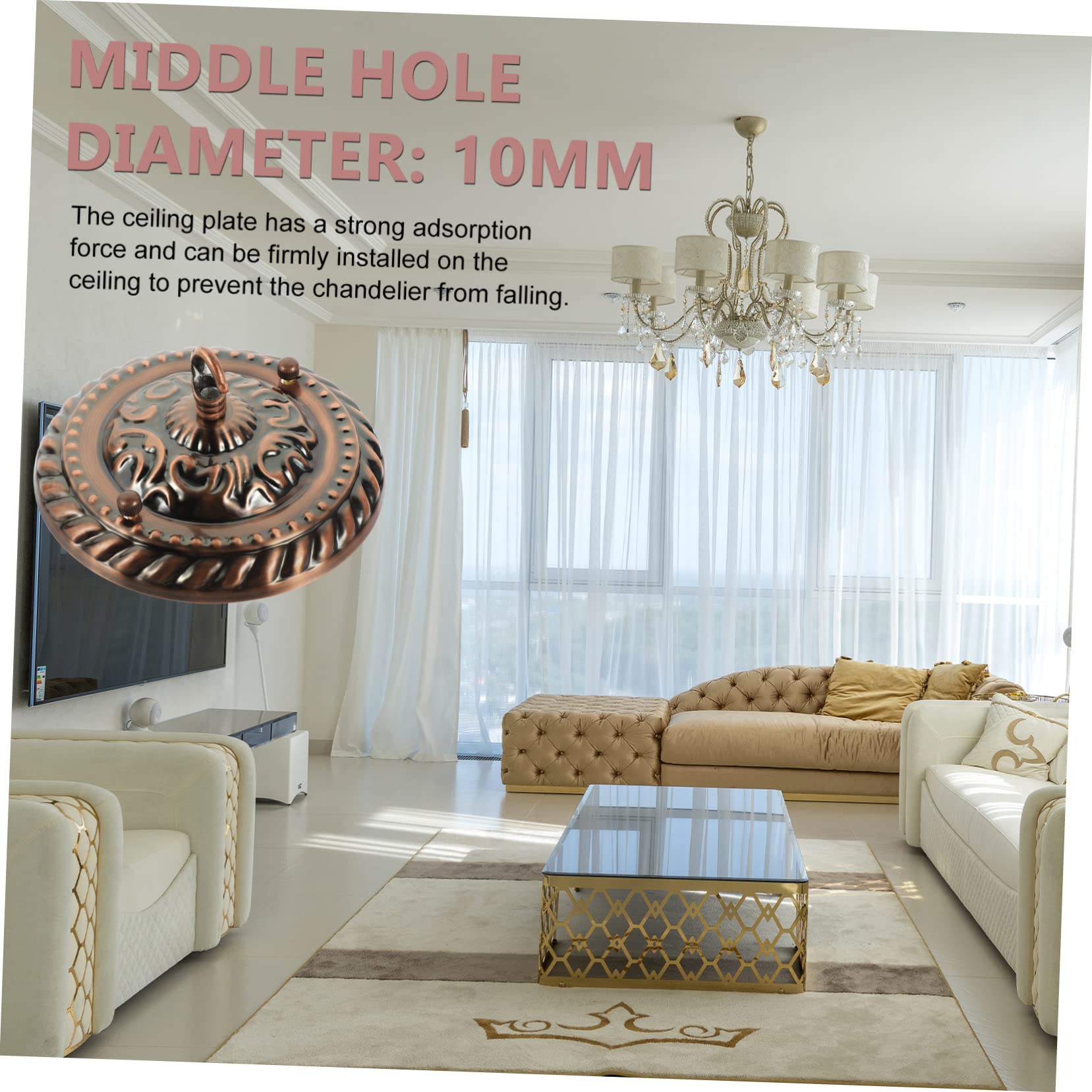 Yardenfun Vintage Style Chandelier Canopy Plate with Hook Heavy Duty Pendant Light Ceiling Cover Easy Install Mounting Bracket for Home Lighting