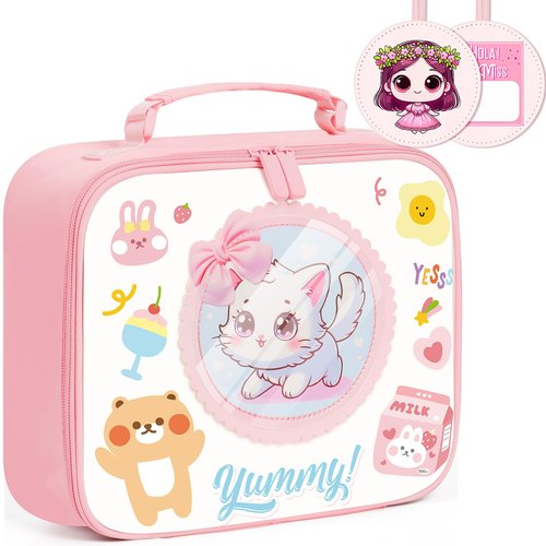 GLORIEROO Kids Lunch Box for Girls - Insulated Leakproof Waterproof Reusable Lightweight Cute Pink Lunch Bag Cooler for Girls 6+ for School Travel Back to School