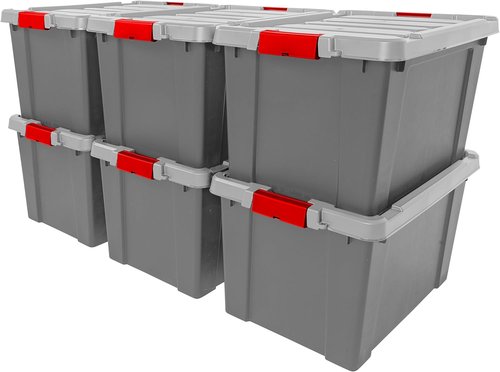 IRIS USA 20 Gallon Lockable Storage Totes - Heavy-Duty Gray Containers for Garage Organization | 6 Pack