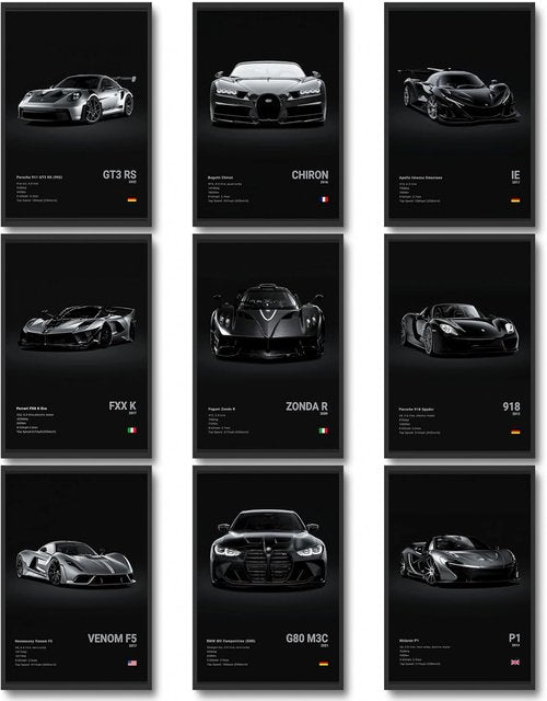 Dazongweihan 9-Piece Racing Car Poster Set - Cool Wall Art for Boys' Rooms | Unframed 8x12 Inch Decor