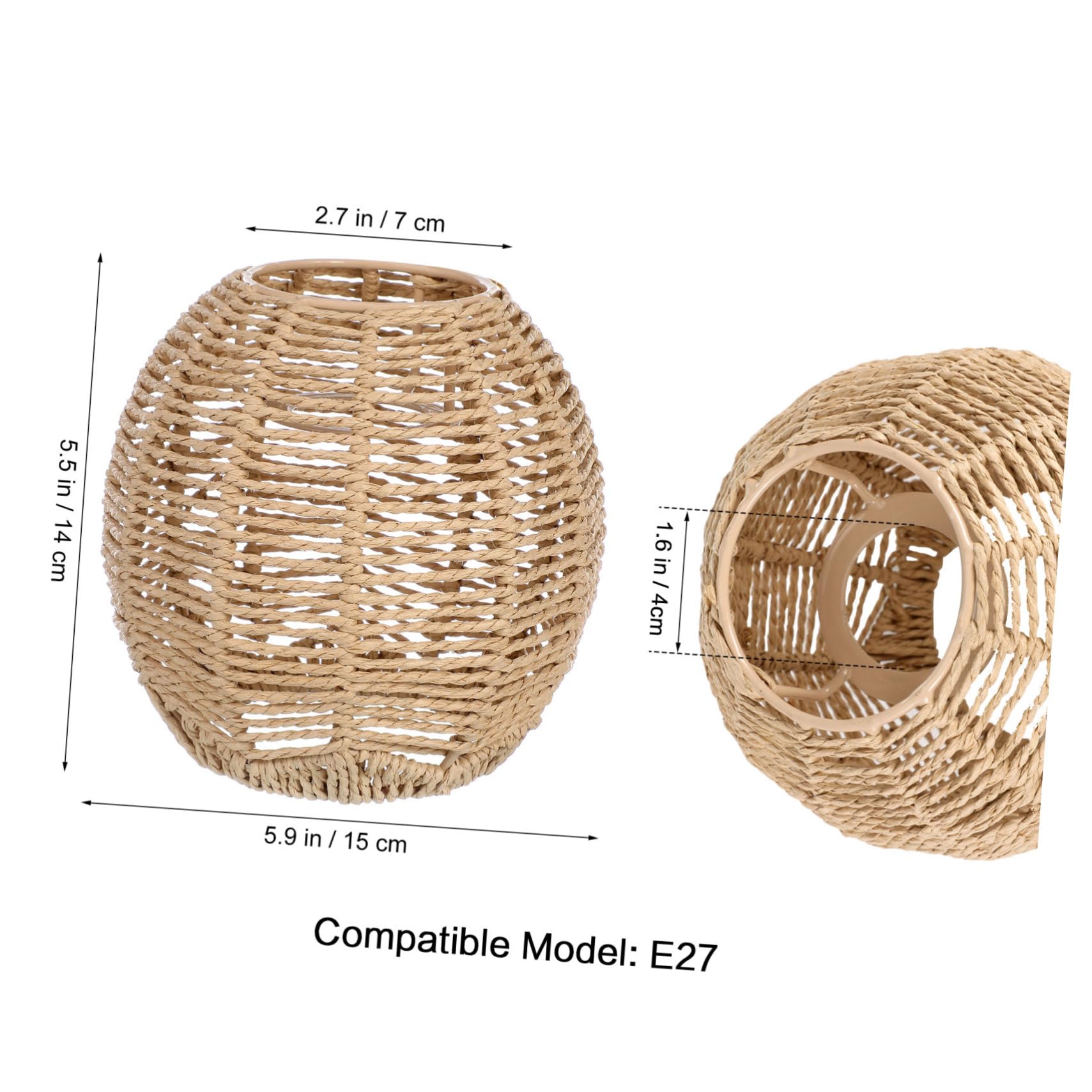Cabilock Woven Lamp Shade with Metal Frame, Boho Round Small Lampshade Replacement, Woven Light Shade for Pendant Chandelier Wall Sconces Ceiling Fan Light Covers, 5.5x5.9 Inch, Khaki