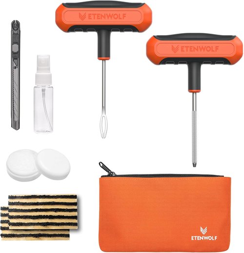 ETENWOLF Tire Repair Kit - 16-Piece Heavy Duty Plug Set for Cars, Motorcycles, ATVs, Trucks | Vivid Orange