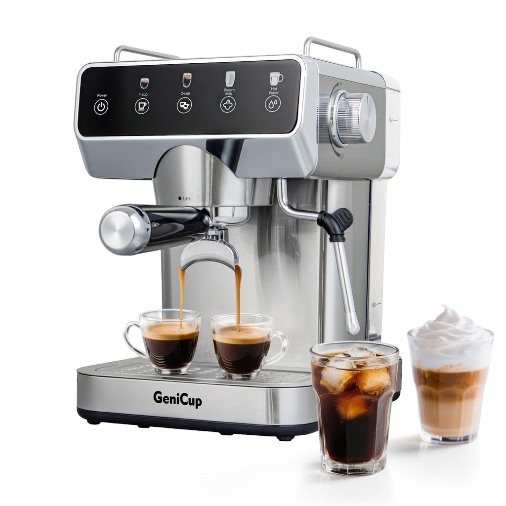 GeniCup Expresso Coffee Machines with Touchscreen 20 Bar Professional Espresso Maker with Milk Frother & Hot Water, Stainless Steel Coffee Maker for Latte Americano, Cappuccino Machine for Home Office